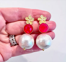 Load image into Gallery viewer, Hot Pink Gemstone Pearl Earrings - Chinoiserie jewelry
