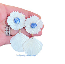 Load image into Gallery viewer, Chinoiserie Floral Pearl Shell Drop Earrings - Chinoiserie jewelry