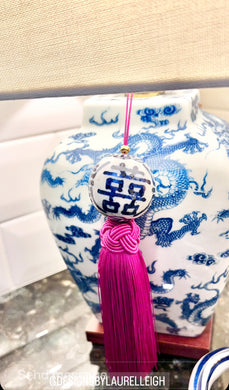 Fuchsia Decorative Blue & White Chinoiserie Tassel - Chinoiserie jewelry