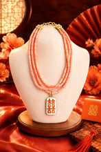 Load image into Gallery viewer, Coral Triple Strand Chinoiserie Pendant Necklace
