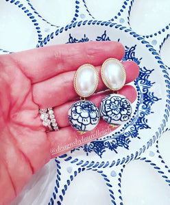 Chinoiserie Oval Pearl Earrings - Chinoiserie jewelry