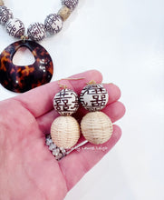 Load image into Gallery viewer, Brown Rattan Chinoiserie Double Happiness Earrings - Chinoiserie jewelry