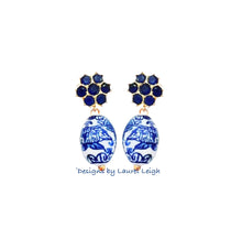 Load image into Gallery viewer, Dark Blue Gemstone Chinoiserie Drop Earrings - Chinoiserie jewelry