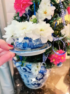 Blue Willow Flower Ornament - Chinoiserie jewelry