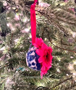 Blue Willow Floral Tea Cup Ornament - Chinoiserie jewelry