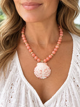 Load image into Gallery viewer, Coral Calico Seashell Pendant Necklace