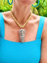 Load image into Gallery viewer, Gold Turquoise Bezel Seashell Pendant Necklace