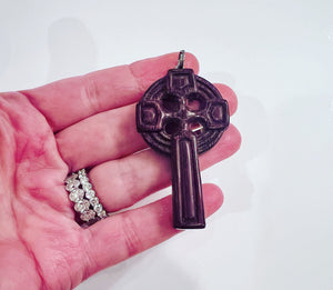 Vintage Celtic Wooden Cross Pendant Necklace - Chinoiserie jewelry