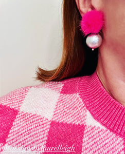 Pink Mink Silver Pearl Drop Earrings - Chinoiserie jewelry