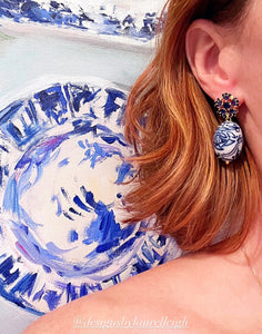 Blue Sapphire Chinoiserie Drop Earrings - Chinoiserie jewelry