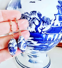 Load image into Gallery viewer, Gold Bamboo Chinoiserie Drop Earrings - Chinoiserie jewelry