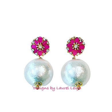 Pink Gemstone Pearl Drop Earrings