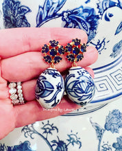 Load image into Gallery viewer, Blue Sapphire Chinoiserie Drop Earrings - Chinoiserie jewelry