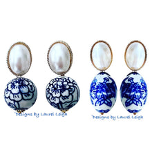 Load image into Gallery viewer, Chinoiserie Oval Pearl Earrings - Chinoiserie jewelry