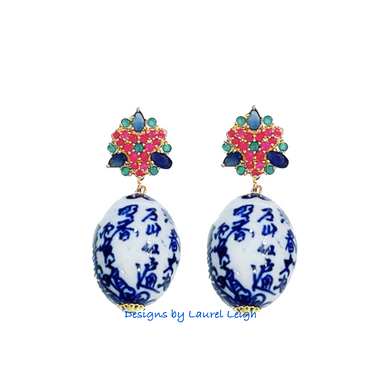Chinoiserie Multicolor Gemstone Bouquet Earrings - Chinoiserie jewelry