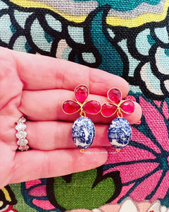 Pink Gemstone Vintage Chinoiserie Bead Earrings - Chinoiserie jewelry