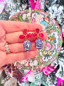 Pink Gemstone Vintage Chinoiserie Bead Earrings - Chinoiserie jewelry