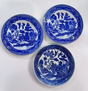 Three Vintage Blue Willow Child’s Tea Set 3.75” Plates - Chinoiserie jewelry