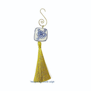 Chinoiserie Peony Decorative Tassel Ornament - Chinoiserie jewelry