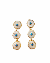 Load image into Gallery viewer, Pearl &amp; Turquoise Bezel Drop Earrings