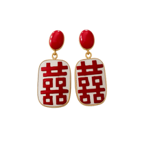 Load image into Gallery viewer, Orange Chinoiserie Double Happiness Earrings
