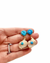 Load image into Gallery viewer, Turquoise Bezel Gemstone Seashell Earrings