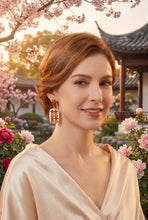 Load image into Gallery viewer, Orange Chinoiserie Double Happiness Earrings