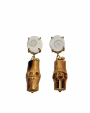 Load image into Gallery viewer, White Seashell &amp; Bamboo Earrings