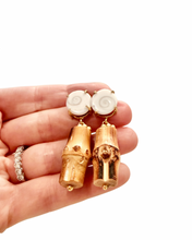 Load image into Gallery viewer, White Seashell &amp; Bamboo Earrings