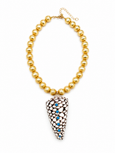 Load image into Gallery viewer, Gold Turquoise Bezel Seashell Pendant Necklace