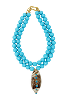 Load image into Gallery viewer, Turquoise Double Strand Shell Pendant Necklace