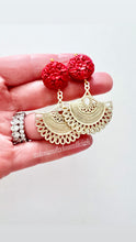 Load image into Gallery viewer, Red Cinnabar Gold Fan Earrings - Chinoiserie jewelry