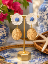 Load image into Gallery viewer, Pearl Floral Chinoiserie Rattan Drop Earrings