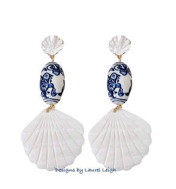 Chinoiserie Pearl Shell Drop Earrings - Chinoiserie jewelry