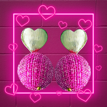 Load image into Gallery viewer, Hot Pink Raffia Heart Drop Earrings - Chinoiserie jewelry