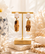 Load image into Gallery viewer, White Seashell &amp; Bamboo Earrings