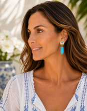 Load image into Gallery viewer, Pearl &amp; Turquoise Bezel Carved Drop Earrings