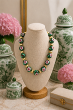 Load image into Gallery viewer, Chunky Green Chinoiserie Cloisonné Necklace