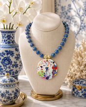 Load image into Gallery viewer, Blue Chinoiserie Watercolor Pendant Necklace