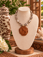 Load image into Gallery viewer, Brown Chinoiserie Ginger Jar Rattan Pendant Necklace