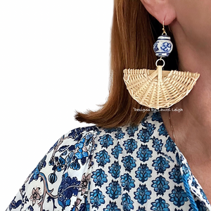 Rattan Chinoiserie Fan Earrings - Chinoiserie jewelry