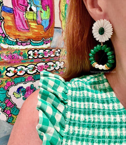Green Malachite & Jade Chrysanthemum Earrings - Chinoiserie jewelry