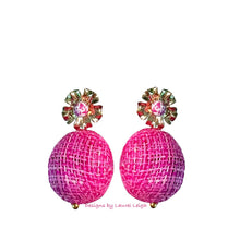 Load image into Gallery viewer, Hot Pink Raffia Floral Drop Earrings - Chinoiserie jewelry