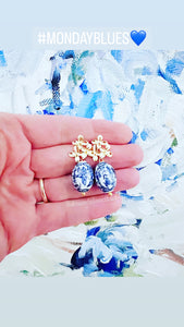 Blue & White Chinoiserie Floral Cluster Earrings - Chinoiserie jewelry