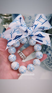 Chinoiserie Blue & White Beaded Wreath Ornaments - Chinoiserie jewelry