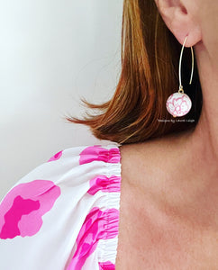 Pink & White Chinoiserie Floral Drop Earrings - Chinoiserie jewelry