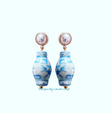 Load image into Gallery viewer, Ginger Jar Pearl Earrings - Pink / Wedgwood Blue - Chinoiserie jewelry