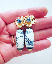 Load image into Gallery viewer, Chinoiserie Petite Fleur Barrel Bead Earrings - Chinoiserie jewelry