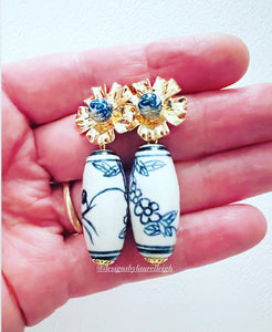 Chinoiserie Petite Fleur Barrel Bead Earrings - Chinoiserie jewelry