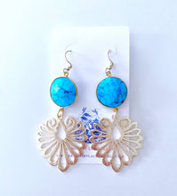 Load image into Gallery viewer, Gold Filigree and Turquoise Gemstone Earrings - Ginger jar